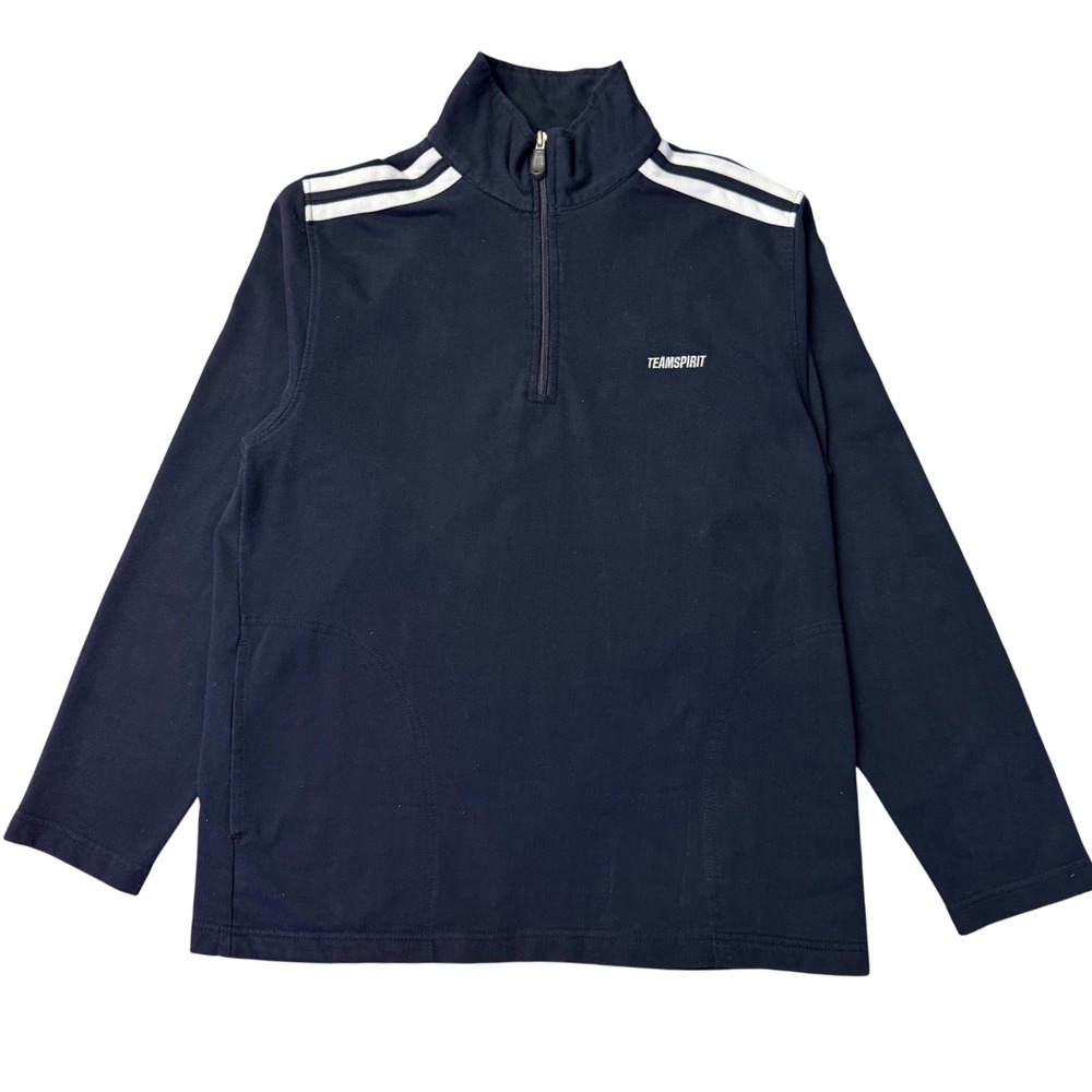 Teamspirit Quarter Zip Pullover Striped Shoulder Navy Athleisure Blokecore L